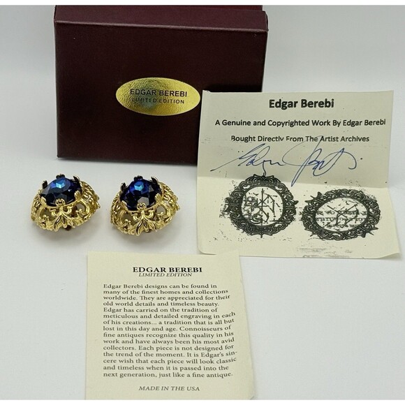 Vintage Edgar Berebi Limited Edition Clip On Earrings Bermuda Blue Mistic - Picture 2 of 13